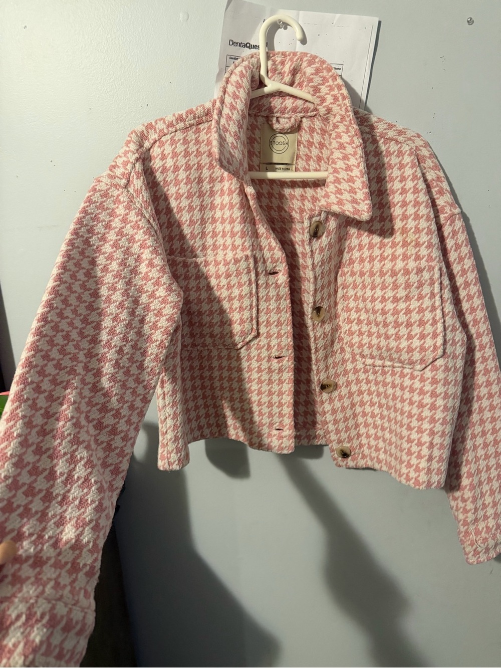 Cropped Pink Houndstooth Jacket - Women